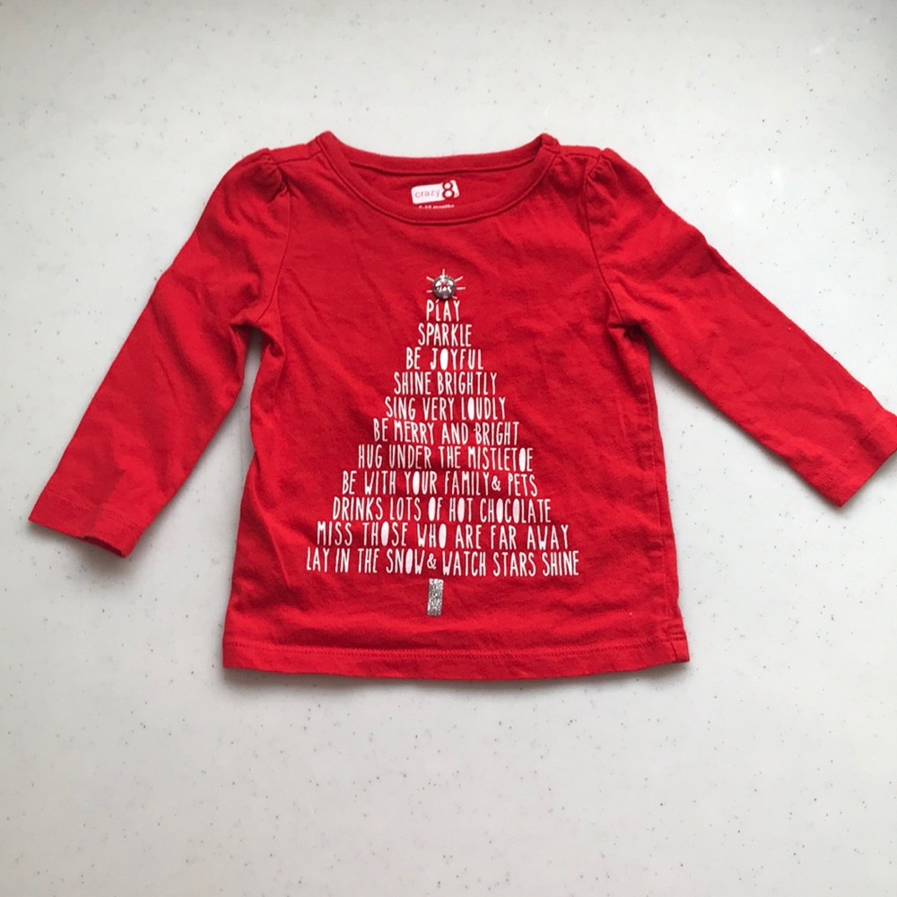 5/$25 CRAZY 8 LS Sparkle Screen Print Tree w/Jewel